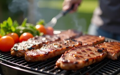 Summer BBQ: Delicious Grilled Meat and Festive Gathering. High quality
