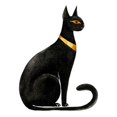 Egyptian Black Cat Illustration with Gold Collar