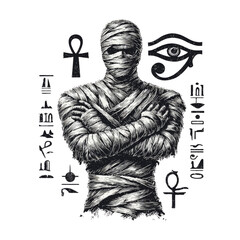 Bandaged Mummy with Hieroglyphs and Eye of Horus