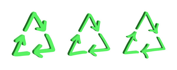 Set of 3d recycle arrow icon Recycling resources symbol Reuse of materials, zero waste, green...
