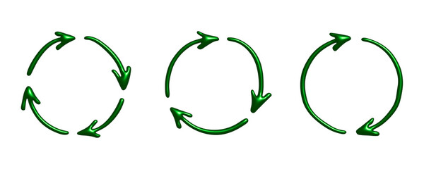Set of 3d recycle arrow icon Recycling resources symbol Reuse of materials, zero waste, green...