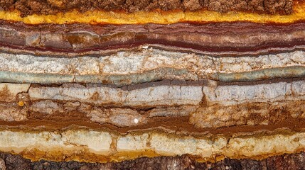 oud. Geological core samples displaying layered sedimentary rock strata in earth tones. STEM education sheets, lab safety posters, designed for biotech research communications.