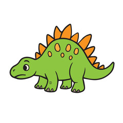 A charming green and orange dinosaur drawn as a simple vector, featuring smooth curves, adorable expressions, and a colorful look that brings fun, energy and friendliness.