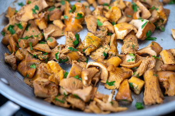 Chanterelle Mushrooms Cooked in Butter with Fresh Parsley