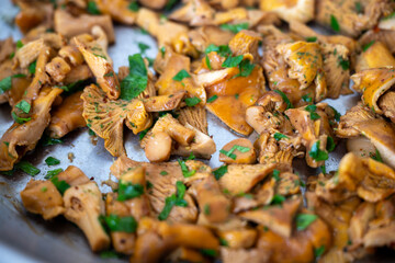 Chanterelle Mushrooms Cooked in Butter with Fresh Parsley