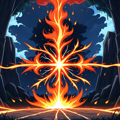 Dynamic fiery explosion erupts with vibrant energy creating a powerful, awe-inspiring spectacle against a dark, dramatic sky