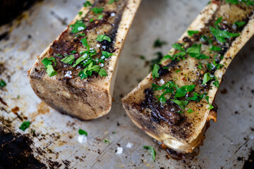 Close up of Beef Bone Marrow Roasted