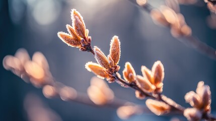 contender. Dormant tree buds covered in delicate frost crystals. gardening catalogs, home-decor guides, designed for home decor and floral branding and gardening and botanical catalogs.