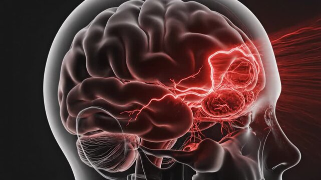 Human Brain Activity and Neurological Processes Visualized in a Digital Scan.