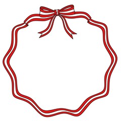 Red white border ribbon frame vector,red and white round frame ribbon image on white background,red and white border ribbon round stock,red white circle bow ribbon frame design for template,banner 