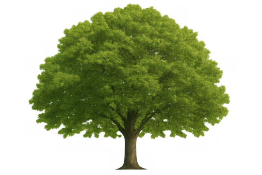 Green leafy tree with a full canopy and visible trunk, perfect for design elements related to nature, environment, and outdoor themes