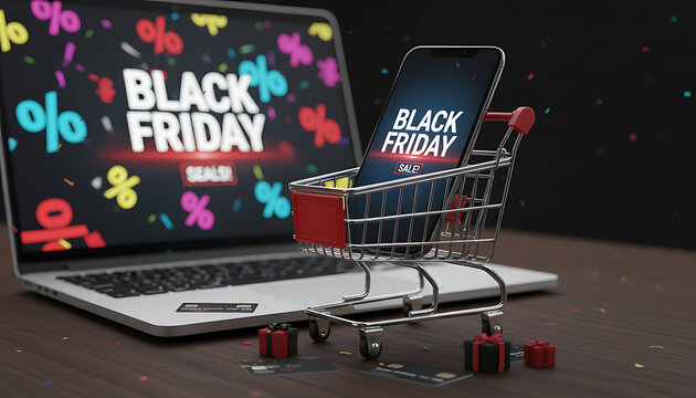 Black friday online shopping sale with laptop and smartphone