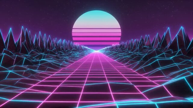 輝くネオングリッドが描く80年代レトロフューチャーの世界