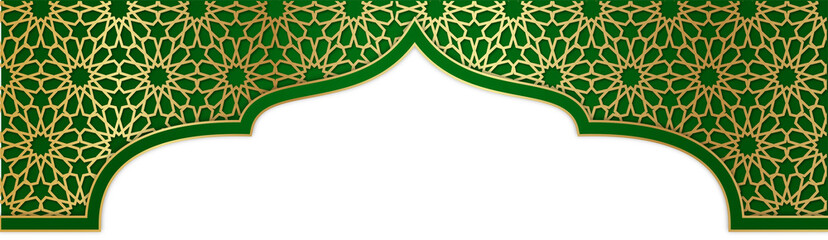 Green and Gold Islamic Arch Design Element
