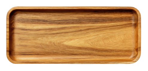 Rectangular wooden tray with rounded corners and natural wood grain