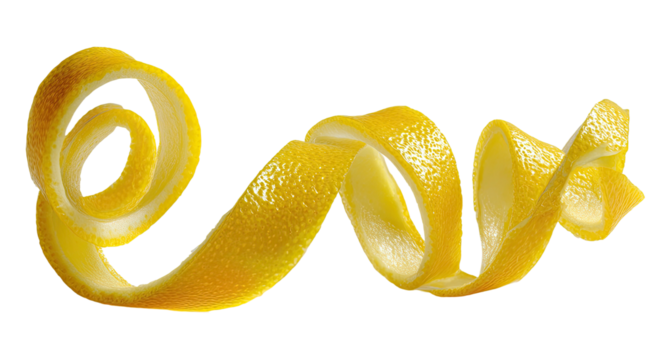 Bright yellow citrus peel spiraled on black background - Powered by Adobe