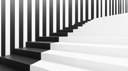 Obraz premium Abstract black and white striped staircase leading upwards with a contrasting modern design