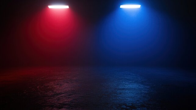 fracas. Emergency vehicle lights cast abstract blue and red patterns on a dark, atmospheric street at night. mobility guides, transit brochures, designed for mobility and urban transit guides.