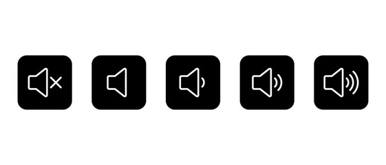 Volume level icon in black square. Speaker with sound waves symbol
