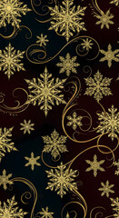 Elegant Golden Snowflakes Swirls Pattern.
