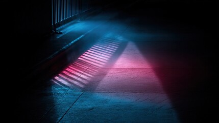 fracas. Emergency vehicle lights cast abstract blue and red patterns on a dark, atmospheric street at night. mobility guides, transit brochures, designed for mobility and urban transit guides.