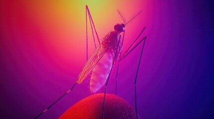 Close-up of a Mosquito on Skin under Bright, Colorful Lighting