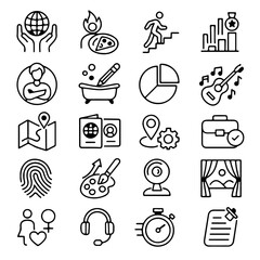 Set of various modern outline icons that are perfect for web and mobile apps, with business and lifestyle themes