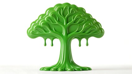 Stunning green tree with glossy texture against a clean white background for eco-friendly brands or environmental campaigns