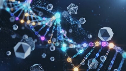 Dynamic glowing DNA helix with crystalline structures in deep space