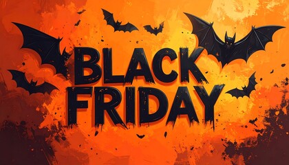 A vibrant, artistic depiction of a fall sales event featuring bats soaring against a fiery orange and black backdrop with bold text