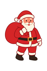 Flat Vector Illustration of Santa Claus Holding Gift Bag with Transparent Background