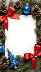 Festive Christmas Card Design with Pinecones and Ornaments