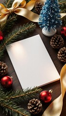 Festive Tabletop Composition with Red Ornaments and Greenery