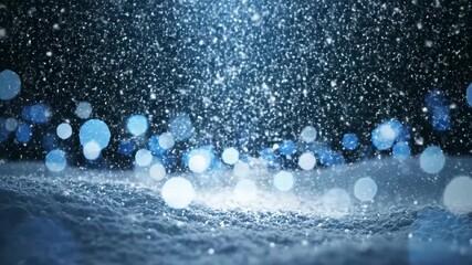 Gentle snowflakes drift down creating a magical winter wonderland atmosphere with bokeh lights - Powered by Adobe
