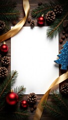 Elegant Flat Lay of Festive Christmas Decorations and Blank Space