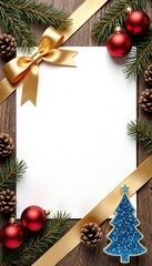 Elegant Festive Flat Lay with Christmas Decorations and Blank Space