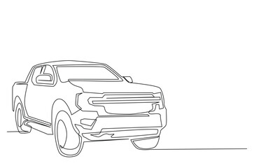 Old Pickup Truck in continuous one line drawing. Single line art illustration of Vintage Pick Up Truck. Editable vector. © tri