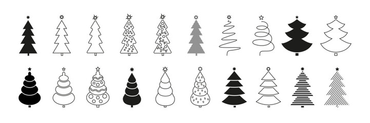 20 monochrome vector icons. Christmas trees. New Year's pine trees.