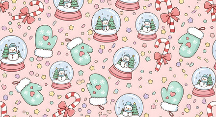 Adorable Kawaii Christmas Snowman and Mittens Pattern.