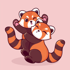 Red pandas in love. Cartoon characters. Vector illustration