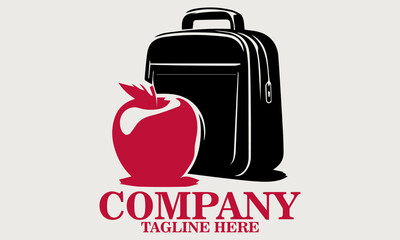 Black silhouette illustration vector of a  red apple rests beside a closed lunch bag. Eat a red apple day icon