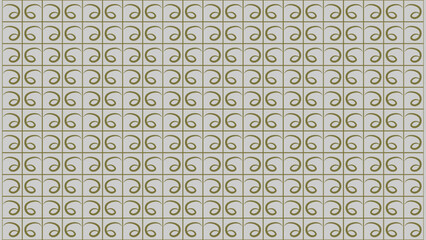 Seamless Geometric Grid Pattern with Abstract Spiral Motifs, Khaki Green on Light Gray Tonal Background
