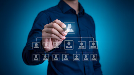 Professional designing organizational chart with digital pen for business strategy