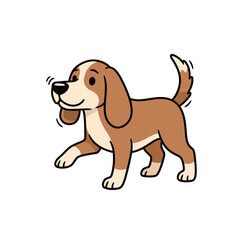 Cheerful Hand-Drawn Vector Illustration of a Happy Beagle Puppy Walking or Trotting, Cute Cartoon Dog Character with Brown and White Fur for Pet and Animal Concepts