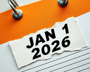 January 1, 2026 Calendar Page Torn from Notebook Style Planner