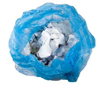 Blue Plastic Bag Filled with Garbage Waste on Transparent Background: A Visual Representation of Environmental Concerns and Waste Management.
