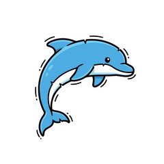 Leaping Blue Dolphin Jumping Out of Water, Cute Cartoon Vector Illustration in a Hand-Drawn Doodle Style, Representing Freedom, Ocean Life, and Intelligence