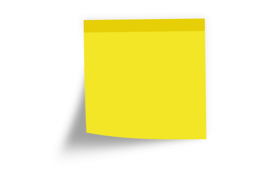 yellow sticky note with a curled corner, isolated on a white background.