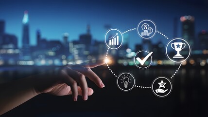 Visualizing business success and project management goals with a digital interface concept