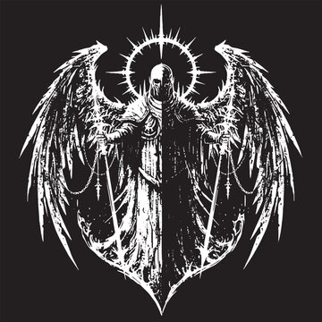 warrior with wings black and white grunge textured holding weapon